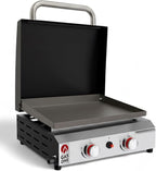 GasOne Flat Top Gas Grill with Lid – Auto Ignition Propane – Premium Stainless Steel Body Tabletop with Pre Season Griddle – Oil Drip Tray – for RV, Camping