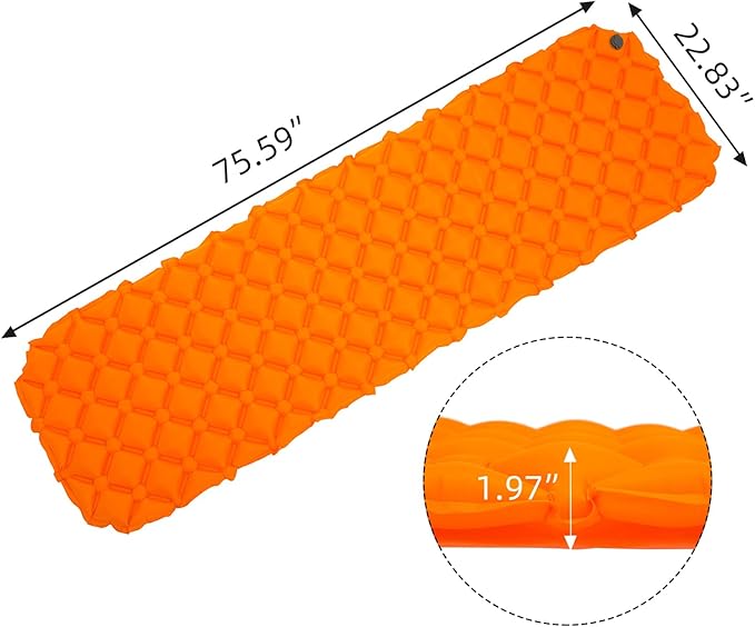 Waterproof Sleeping Pad for Camping/Backpacking/Hiking/Traveling Inflatable Sleeping Mat Ultralight Air Mattress Single Tent/Person Orange