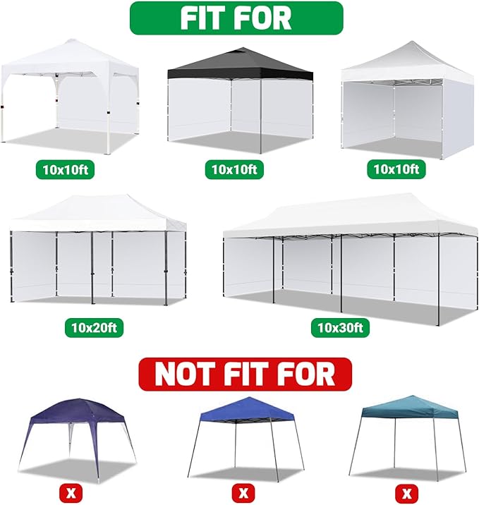 Canopy Sidewalls for 10x10 Pop Up Canopy Frame, Waterproof UV Protection Material for Outdoor Events, Courtyard, Vendor Booths (White, 3 PCS Sidewalls Only)