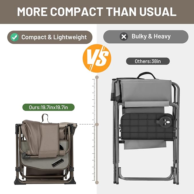 TIMBER RIDGE 2 Pack Aluminum Camping Directors Chair with Side Table Pocket, Portable Folding Heavy Duty Lawn Chair for Fishing Trip Picnic Concert Outdoor 400lbs, Tan
