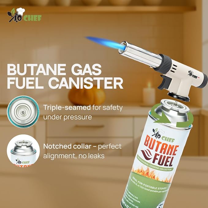 Jo Chef Butane Fuel Canister, 8 oz Butane Cylinder - Pure Refined Gas for Camping Stove or Creme Brulee Blow Torch, 56 Cans