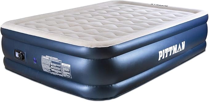 AirBedz by Pittman Outdoors Air Mattress - Indoor Outdoor with Built-in Air Pump, Queen Size, 20" Tall, Wave Beam Pattern, Carry Bag and Repair Kit Included