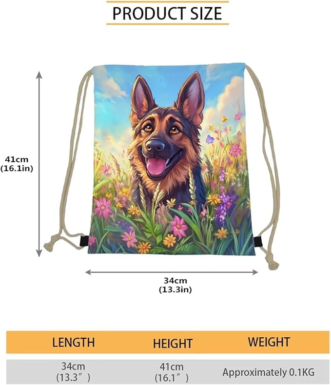 Upetstory German Shepherd Backpack Drawstring Bag Portable Gym Sackpack Cinch Gym Bag Daily Rucksack Bookbag Shoulder Daypack Outdoor Sports Beach Workout Office Yoga