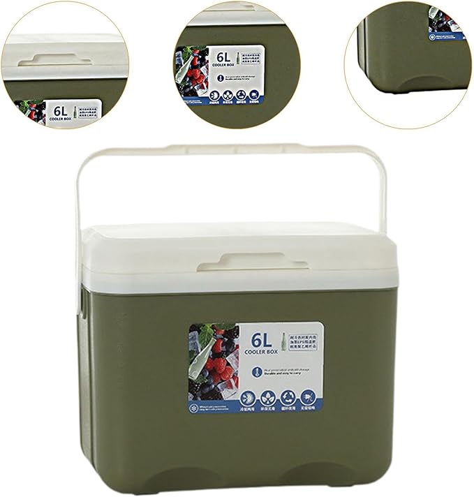 Cooler Box Ice Box 6L Personal with Handle for Freeze/Hot Food Ice Chest Small Insulated Box for Beach Camping Stall Outdoor