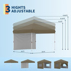 10x10 Instant Pop-Up Canopy with 1 Sidewall – Easy 1-Button Setup, Includes Roller Bag, 3 Height Settings & 4 Weight Bags – Perfect for Backyard, Beach, Sports & Parties,Tan