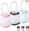 3 Pack LED Camping Light, 3 Light Modes Rechargeable Battery Powered Night Light for Indoor and Outdoor Emergency Light, Tent Lantern, Camping (Pink, Black, Green)