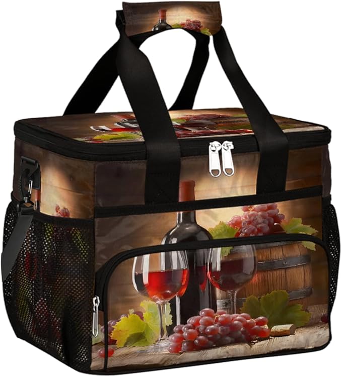 Grapes Wine Soft Cooler Bag Insulated Lunch Box for Men & Women, Large Leakproof Lunch Bag Portable Beach Cooler for Work, Picnic, Road Trips,Fishing, Travel, Camping,A-7