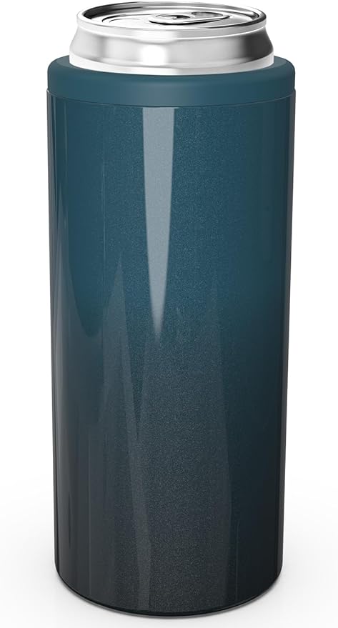 TILUCK Skinny Can Cooler for Slim Beer & Hard Seltzer, Stainless Steel, Doucle-Walled Stainless Steel Insulated Slim Cans, Standard 12 oz (Glitter IndigoBlack)