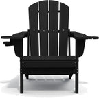 SERWALL HDPE Folding Adirondack Chair with Dual Cup Holder - Composite Adirondack Chair Set of 8- Black