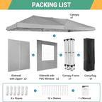 COBIZI 10x20 Pop Up Canopy Tent with 6 Sidewalls Party Tents Waterproof UPF 50+ Commercial Instant Outdoor Events Tent for Parties Markets Backyard, Ropes（10 x 20 ft Gray