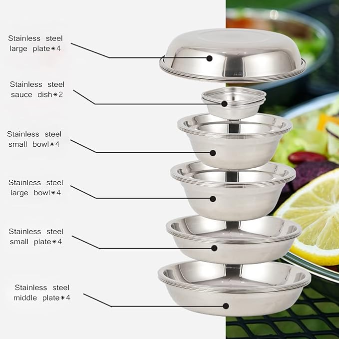 22-piece Portable Dinner Plate Self-driving Barbecue Soup Bowl Dish Set for Outdoor Camping Hiking Tableware