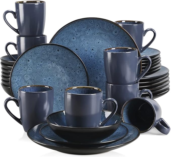GaRcan Dinner Plate Tableware Set Vintage Ceramic Stoneware Set with Dinner&Dessert Plate,Bowl,Coffee Cups/Green-48-Piece (Blue32piece)