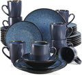 GaRcan Dinner Plate Tableware Set Vintage Ceramic Stoneware Set with Dinner&Dessert Plate,Bowl,Coffee Cups/Green-48-Piece (Blue32piece)
