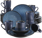 GaRcan Dinner Plate Tableware Set Vintage Ceramic Stoneware Set with Dinner&Dessert Plate,Bowl,Coffee Cups/Green-48-Piece (Blue32piece)