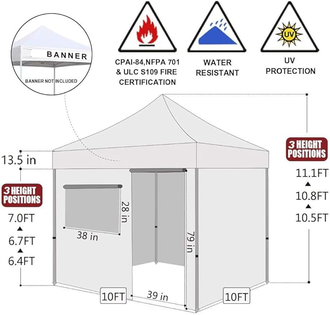 Eurmax USA 10'x10' Pop-up Canopy Tent Commercial Instant Canopies with 4 Removable Zipper End Side Walls and Roller Bag, Bonus 4 SandBags(Orange)