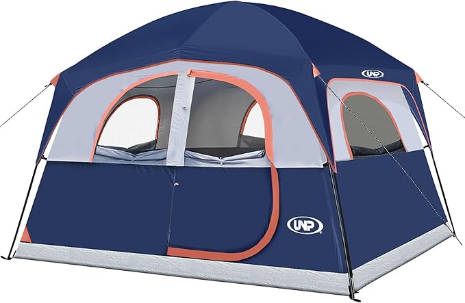 UNP Tents 6 Person Waterproof Windproof Easy Setup,Double Layer Family Camping Tent with 1 Mesh Door & 5 Large Mesh Windows -10'X9'X78in(H)