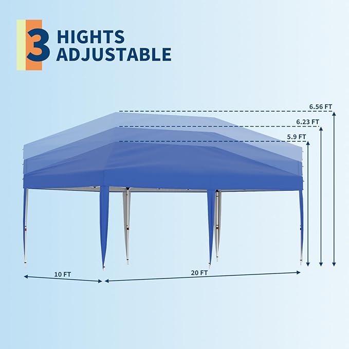 10x20 Pop Up Canopy with 0/4/6 Sidewalls, Beach Ten with One Push Setup, Heavy Duty Outdoor Instant Canopy Tent with Portable Roller Bag, Silver Coated Top, 3 Adjustable Height, Sandbags