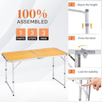 4.0 Ft Folding Portable Camping Table with Three Adjustable Heights, RV Tables for Inside a Camper, Outdoor, BBQ, Dining, Picnic, Beach, Garden, Party, Yellow