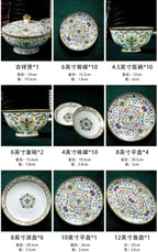 Enameled Bone China Tableware Set Bowl Plate Spoon Chopsticks and Household Set