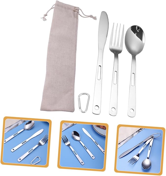 Yardwe 1set Camping Cutlery Portable Stainless Steel Utensils for Outdoor Activities and Lightweight Tableware for Bbq Picnic Hiking and Camping