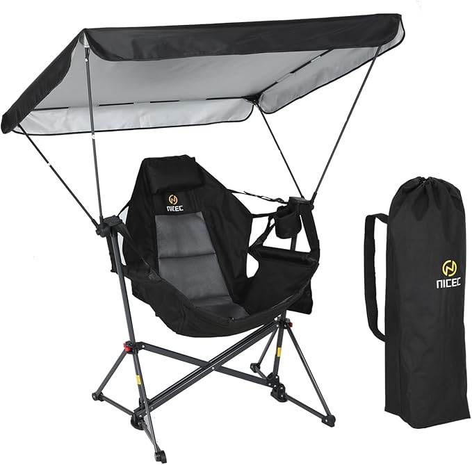 Nice C Hammock Camping Chair with Canopy, Portable Swinging Camping Chair with Shade, Outdoor Folding Swinging Umbrella Chairs, Rocking Camping Chairs, with Adjustable Canopy, Cup Holder (1 Pack)