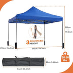 OLIXIS 10x10 Ft Waterproof Pop Up Canopy Tent, Portable Outdoor Shade Shelter with Sand Bags, Ideal for Beach, Backyard Parties & Events, Classic Blue