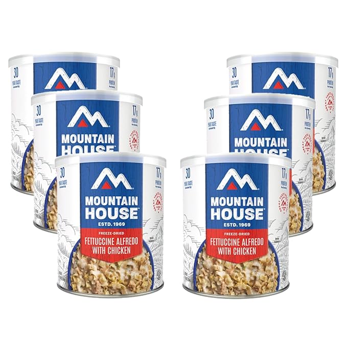 Mountain House Freeze-Dried Fettuccine Alfredo with Chicken #10 Can – 54 Total Servings (6 Cans, 9 Servings Each) – Fully Cooked, Ready-to-Eat Emergency Survival Canned Food – High-Protein Meal for Camping, Hiking, Hunting & Disaster Preparedness – Lon...
