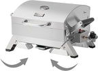 Stainless Steel Portable Grill with Two Handles and Travel Locks, Tabletop Propane Gas Grill with Folding Legs, 10000 BTU, for Picnic Cookout, GT2001, Silver