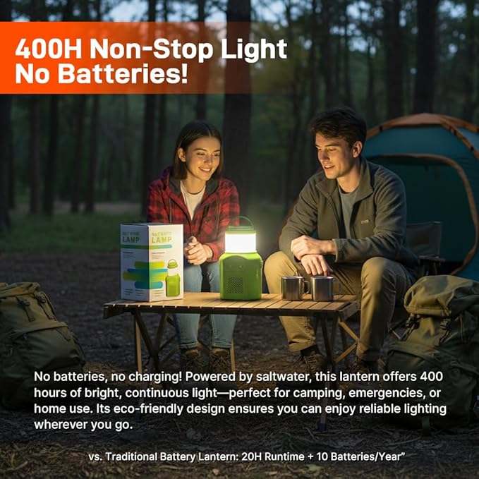 Salt Water Powered LED Emergency Lamp, No Batteries No Charging, Portable Emergency Light for Hurricane Power Outage Earthquake Camping Survival Kit