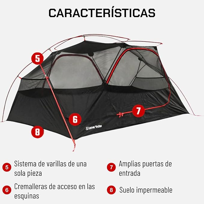 Lone Rider 2 Person Dome ADVTent - Lightweight Waterproof Shelter for Camping, Backpacking, Hiking - One Piece Pole Pitch System with Mesh Ventilation and Storage - Includes Carry Bag, Pegs, Awning