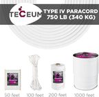 TECEUM 5/32" Paracord Rope 1000 – 1000ft / 200ft / 100ft / 50ft – Tactical Parachute Cord 4mm – 45+ Colors – Nylon String for Survival & Camping Gear – Stripe Cord for Survival – Utility Rope