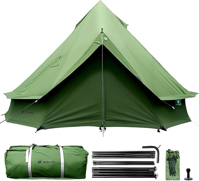 Canvas Bell Yurt Tent with Stove Jack, Waterproof Luxury 4 Season Tents for Family Outdoor Camping 100% Cotton Green Glamping Tents for Hunting, Partie, All Year Living