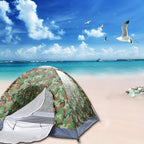 Camouflage 4 Person Camping Dome Tent, Pop-Up Tent with 180T Silver Coated Polyester, Waterproof Nylon Oxford, Fiberglass Poles, for Outdoor Hiking, Fishing, and Camping