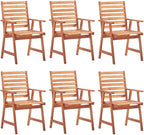 Patio Dining Chairs 6 pcs,Lawn Chair,Camping Chair,Garden Chair,Featuring Slatted Design,Waterproof Cushion,Each Cushion Features 2 Sets of Ropes, with Cushions Solid Acacia Wood