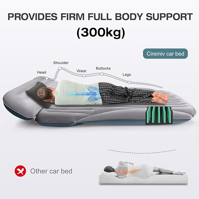 SUV Air Mattress, Double-Sided Thick Flocked Car Air Mattress with Built-in Pump & Pillow, Complete Sleeping Accessories for Auto Camping & Road Trips（Light Grey）