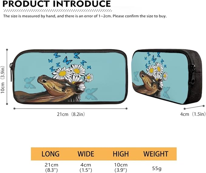 Daisy Butterfly and Horse Patterns 3 Pieces Book Bag Set with Large Capacity Pencil Case Lunch Bag, Study Supplies for Boys Lightweight Stylish Cool School Bag Gift