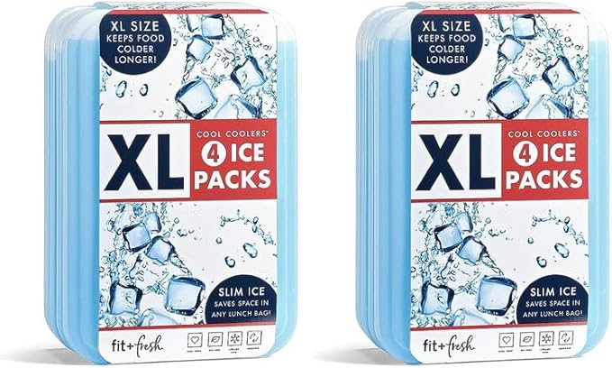 Cool Coolers by Fit + Fresh,Reusable&Long-Lasting XL Slim Ice Packs,Cold Packs,Ice-Packs for Lunch Bags. Cooler Accessories-for Camping,Beach,Lunch,and Work,Clear Blue, 8 Count (Pack of 3)