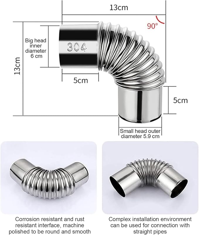 TourKing 90 Degree Stainless Steel Stove Pipe Elbow, 2.36inch, 2pcs, Silver, Compression, Outdoor & Indoor, Wood Burning Stove, Camping Tent Chimney Adapter