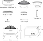 Fire Pit with Barbecue Grill Magnesium Oxide Fire Pit Bowl with Triangular Bracket Suitable for Outdoor Garden Barbecue Camping (White)