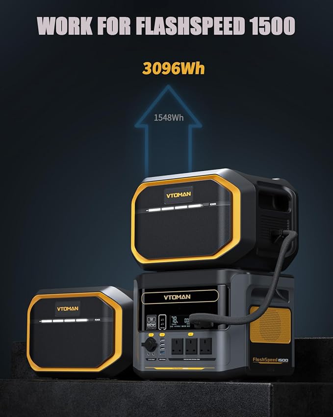 VTOMAN FlashSpeed 1500 Extra Battery, 1548Wh Capacity LiFePO4 Battery with BMS Protection for Camping, Home Backup, Suitable for VTOMAN FlashSpeed 600/1000/1500 Portable Power Station Expand Capacity
