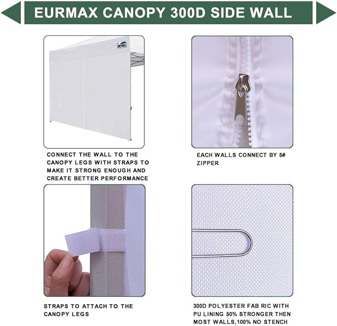 Eurmax USA 10FT Instant Canopy SunWall with Middle Zipper, Removeable Sidewall for Pop Up Canopy Tent,1 Pack Wall Only (Orange)