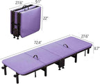 Portable Folding Bed with Wheels, Guests Bed Supports 331 Lbs, Comfortable Camping Cot for Outdoor/Office/Home Nap, Purple