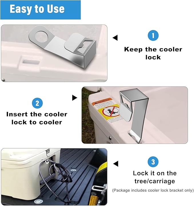 Heavy Duty Metal Cooler Lock Bracket (2-Pack) with Bottle Opener - Security Tie Down Accessories Compatible with Yeti, RTIC, Orca, Engel & Most Popular Coolers