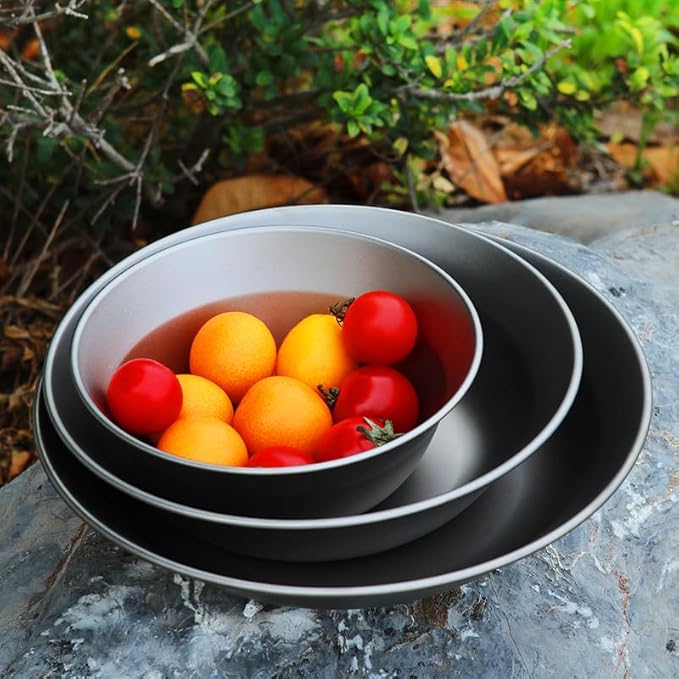 Pure Titanium Bowl 3-piece Set Outdoor Camping Portable Tableware Household Salad Plate