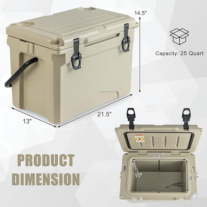 Goplus Hard Cooler, Insulated Ice Chest w/Portable Handles, Cup Holders, Ruler, Bottle Opener, 6 Day Ice Retention for Drink, Beverage, Camping, Fishing, Beach