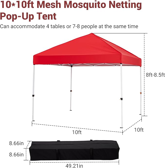 8x8ft Pop-Up Canopy, Outdoor Screen Tent with Mesh Mosquito Netting Sidewalls, Waterproof & UV-Block Shade Shelter for Camping, Picnic, Deck & Backyard Events