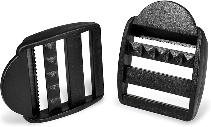 CooBigo 10 Pack Plastic Ladder Lock Buckles, 1-1/2" Ladder Slider Buckle for Backpack Strap Nylon Webbing Clip Replacement, Outdoor Camping Gear Sleeping Bag Tent Tie Down Strap Accessories (Black)