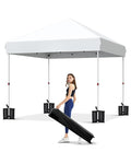GarveeLife 10x10 Pop Up Canopy with One Button Push Setup - Heavy Duty Outdoor Canopy Tent with Portable Roller Bag - 3 Adjustable Height, 4 Weight Bags, 8 Stakes & 4 Guy Ropes Included, White