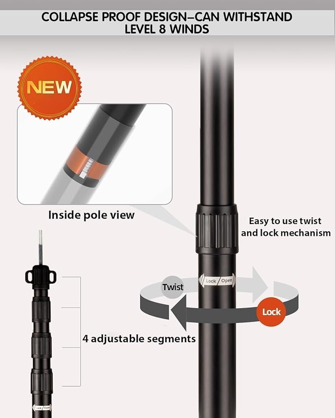 Tarp Poles Heavy Duty Adjustable, AVOFOREST Aviation Aluminum 8.7FT Tent Poles Lengthen and Thicken with Protection Cap Awning Poles Set of 4 for Hiking