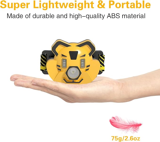 COSOOS LED Rechargeable Headlamp for Kids Flashlight Camping Gear, Outdoor Head Lamp for Boy Girl, 2.6oz Lightweight Headlight, Birthday Gift